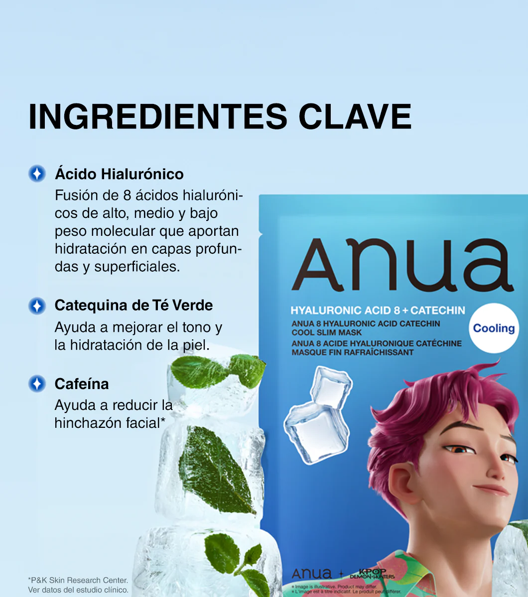 ANUA | 8 Hyaluronic Acid Catechin Cool Slim Mask 1u | Mascarilla Facial Hidratante y Refrescante con Ácido Hialurónico y Catequinas - Image 5