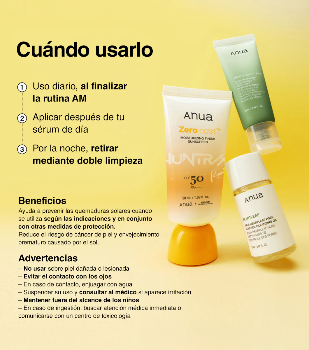 ANUA Zero-Cast Moisturizing Finish Sunscreen 50ml - Protector Solar Hidratante Efecto Invisible con Ácido Hialurónico y Niacinamida - Image 4