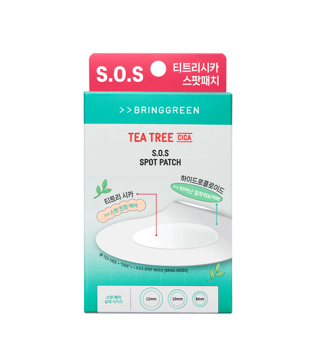BRING GREEN | Tea Tree Cica SOS Spot Patch 75+25P – Parches Hidrocoloides para Imperfecciones con Árbol de Té y Ácido Salicílico.