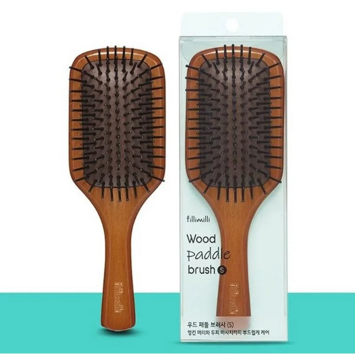 FILLIMILLI Wood Paddle Brush (S) 1 pza – Cepillo Masajeador y Desenredante con Madera Natural y Puntas Redondeadas - Image 2