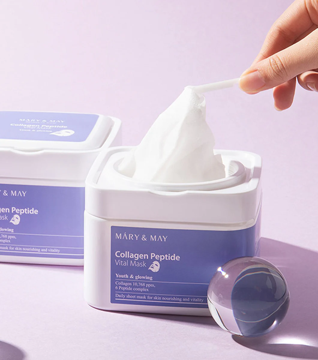 MARY&MAY Collagen Peptide Vital Mask 30u – Mascarilla Facial Reafirmante y Antiarrugas con Colágeno - Image 3