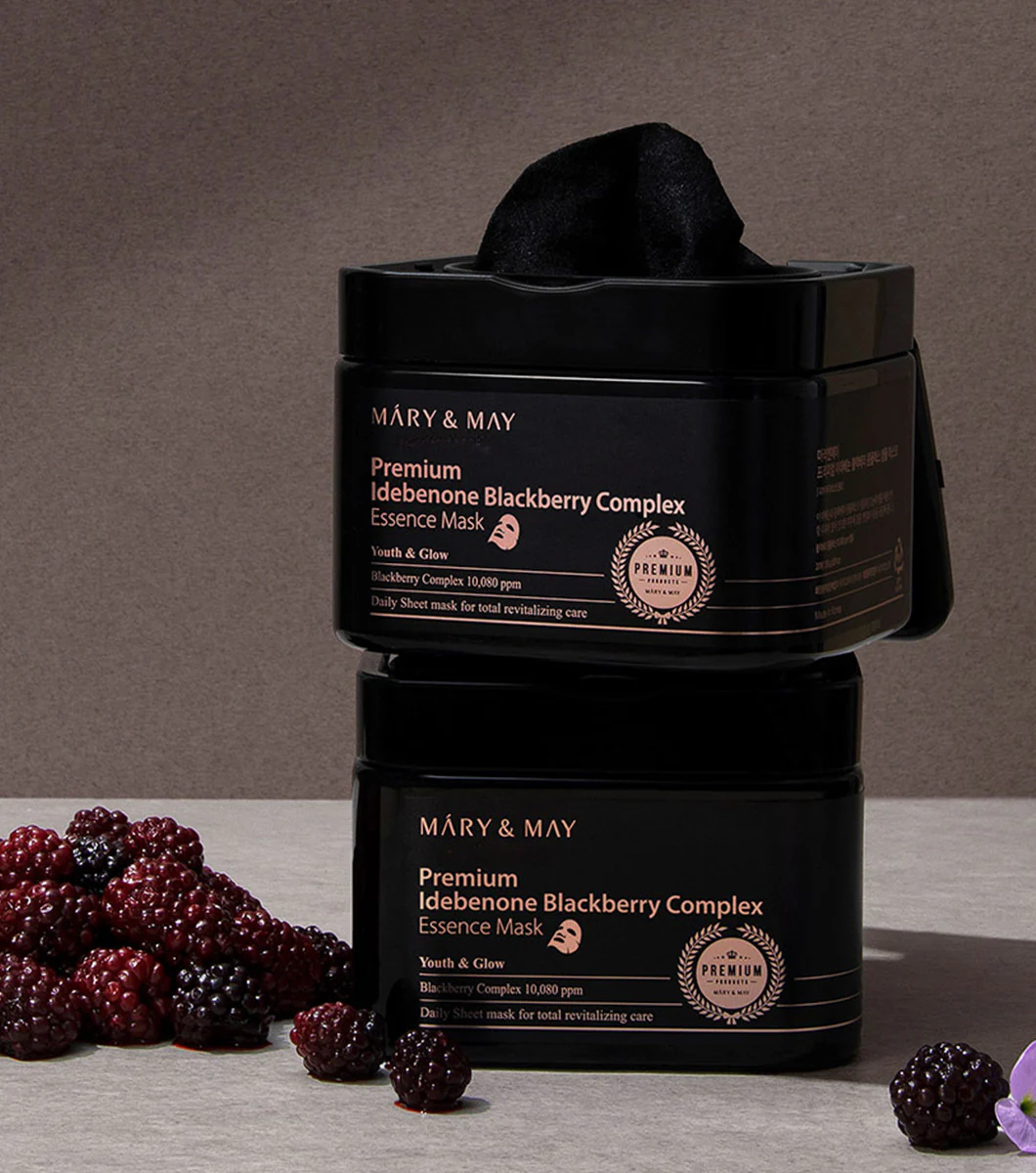MARY&MAY Premium Idebenone Blackberry Complex Essence Mask 20u – Mascarilla Facial Antioxidante e Iluminadora - Image 2