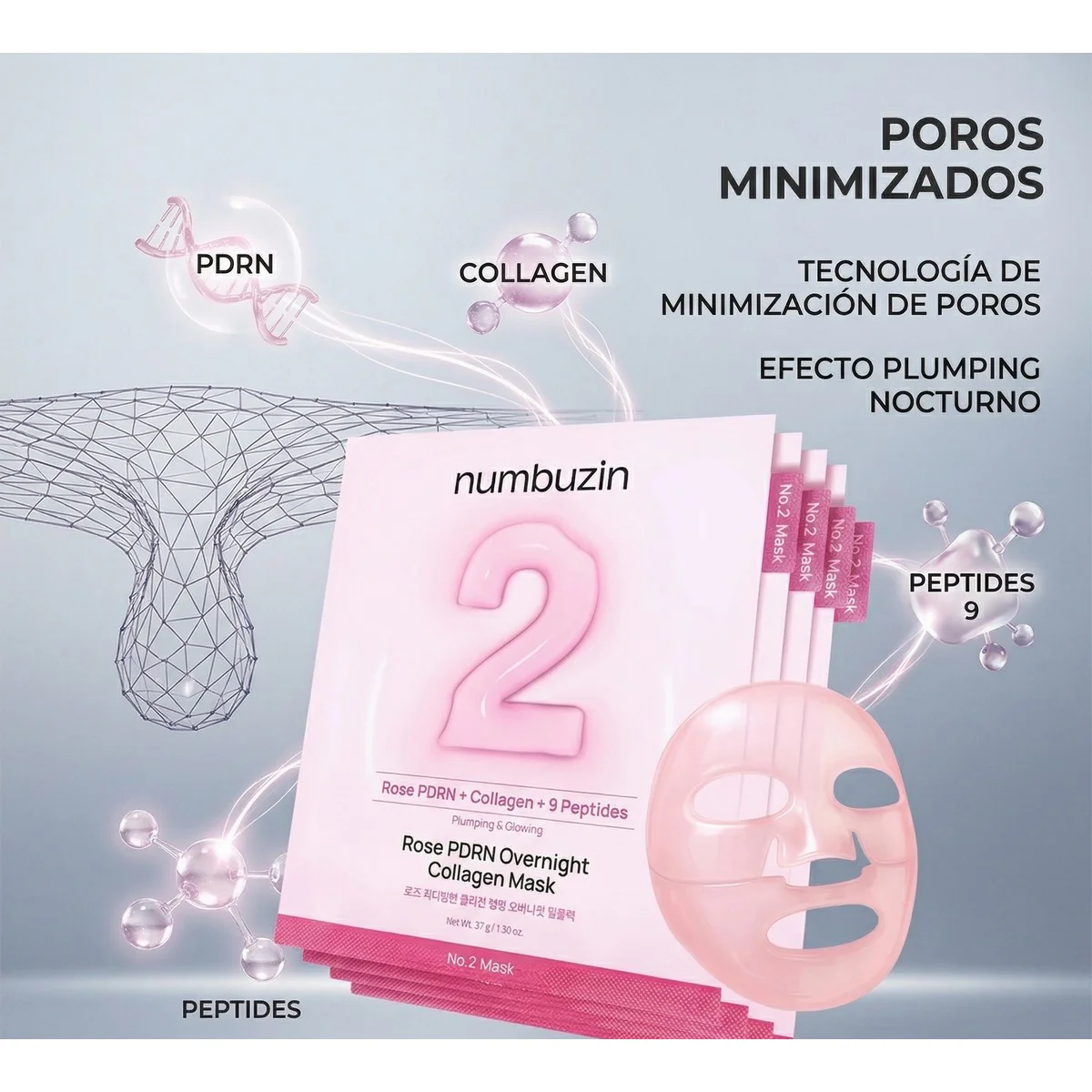 NUMBUZIN No.2 Water Collagen 65% Voluming Sheet Mask 1u – Mascarilla Nocturna Reafirmante con Colágeno y Pdrn de Rosa - Image 2