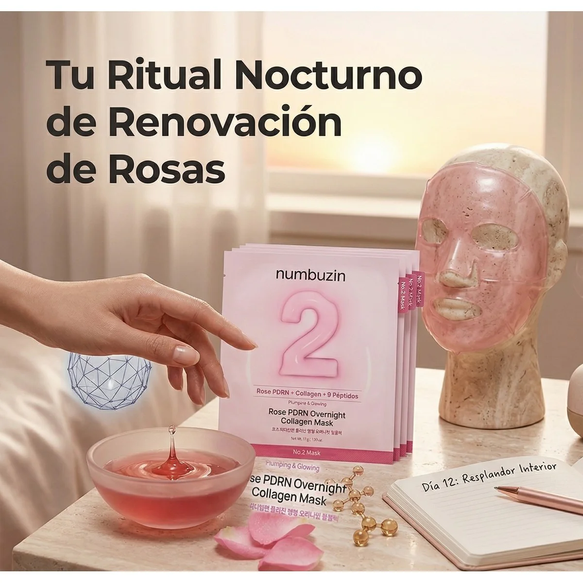 NUMBUZIN No.2 Water Collagen 65% Voluming Sheet Mask 1u – Mascarilla Nocturna Reafirmante con Colágeno y Pdrn de Rosa - Image 5
